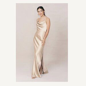 Revelry Nadia Satin Gold Champagne Dress